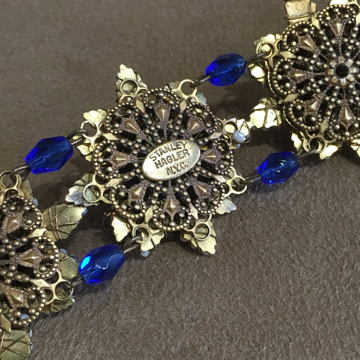 Stanley Hagler Vintage Cobalt Blue Pearl Beads Bracelet