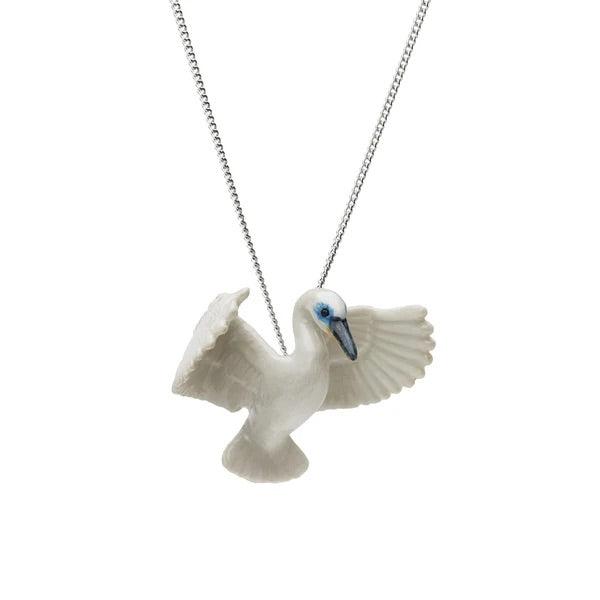 Flying white heron Necklace White by And Mary