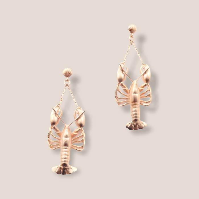 Lobster earrings rose gold plated by Bill Skinner - The Hirst Collection