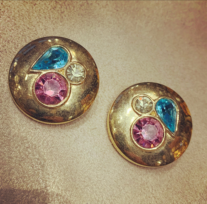 Givenchy Vintage gold clip on earrings with pastel crystals - The Hirst Collection