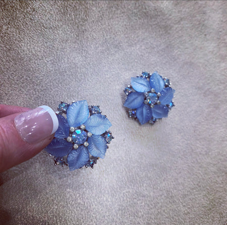 Icy blue vintage clip on earrings by Jomaz - The Hirst Collection