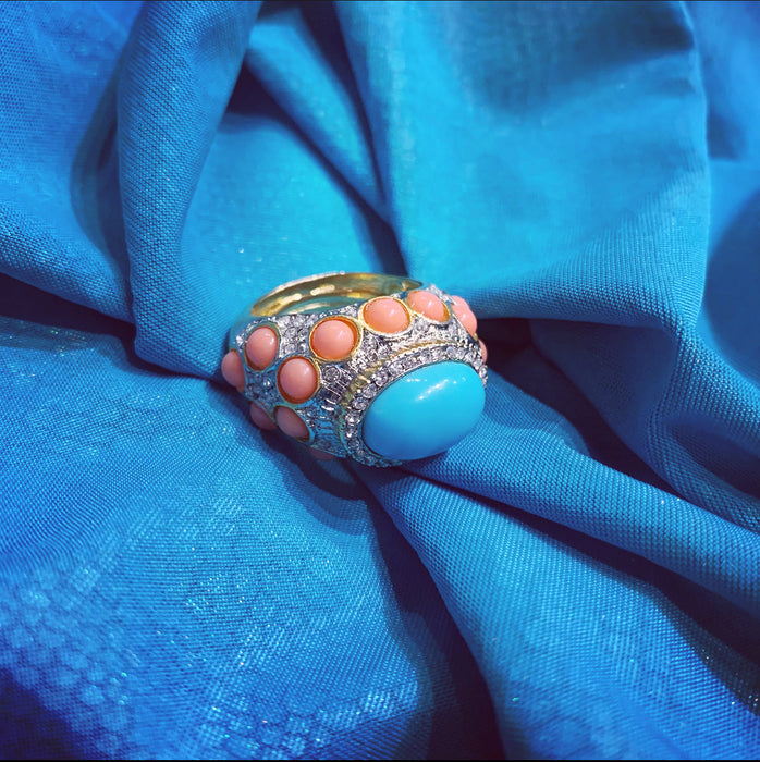 Kenneth Jay Lane Coral and Turquoise Statement ring