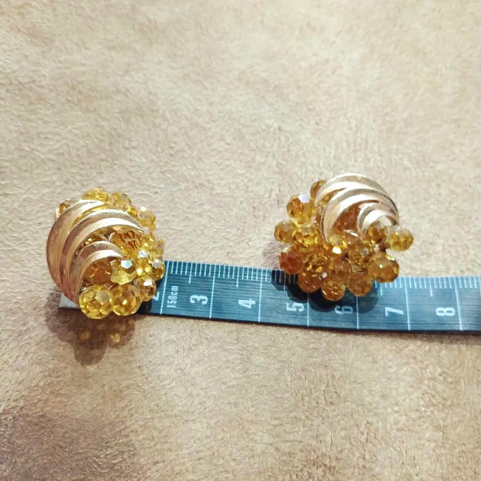 Vintage Trifari Yellow Cluster crystal  Earrings