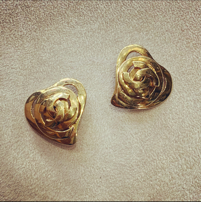 Chanel heart vintage clip on gold earrings - The Hirst Collection