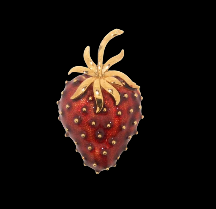 Strawberry Pin with Red Enamel and Gold