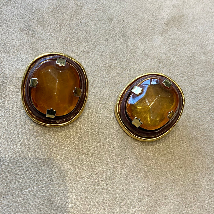 Amber vintage big stone earrings by Kalinger Paris - The Hirst Collection