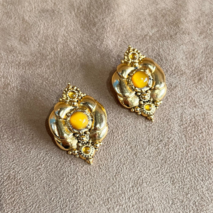 Abbey Road Gold, Yellow Glass Statement Clip On Earrings