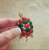 Brania Mimi Di N Vintage Gold Green Red Tortoise Brooch - The Hirst Collection