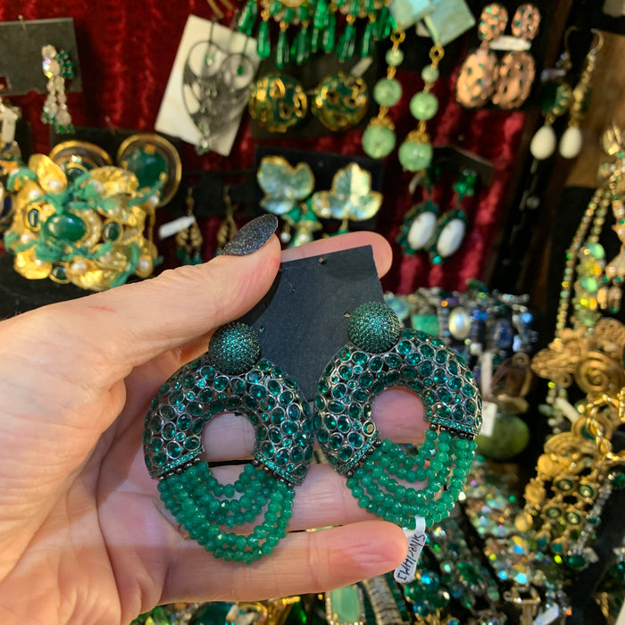 Emerald Green Sterling Silver Hoop Earrings Pierced