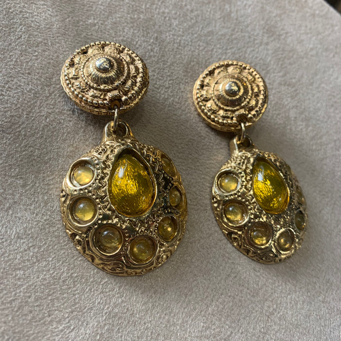 Kalinger Paris Statement yellow Etruscan earrings - The Hirst Collection