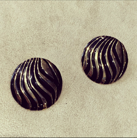 Balenciaga large round black swirl clip on earrings - The Hirst Collection