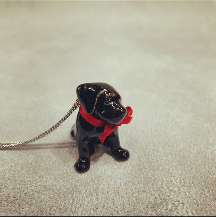 Black Labrador puppy pendant charm necklace in porcelaine by AndMary - The Hirst Collection