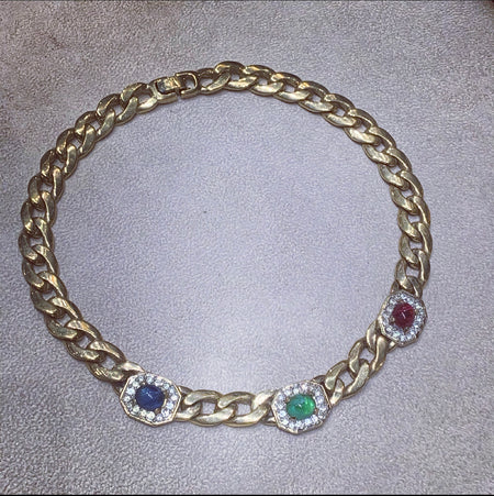 Multi colour stone gold chain necklace by Vogue Bijoux - The Hirst Collection