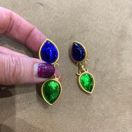 Rima Ariss Green Blue Foil Glass Clip On Drop earrings - The Hirst Collection
