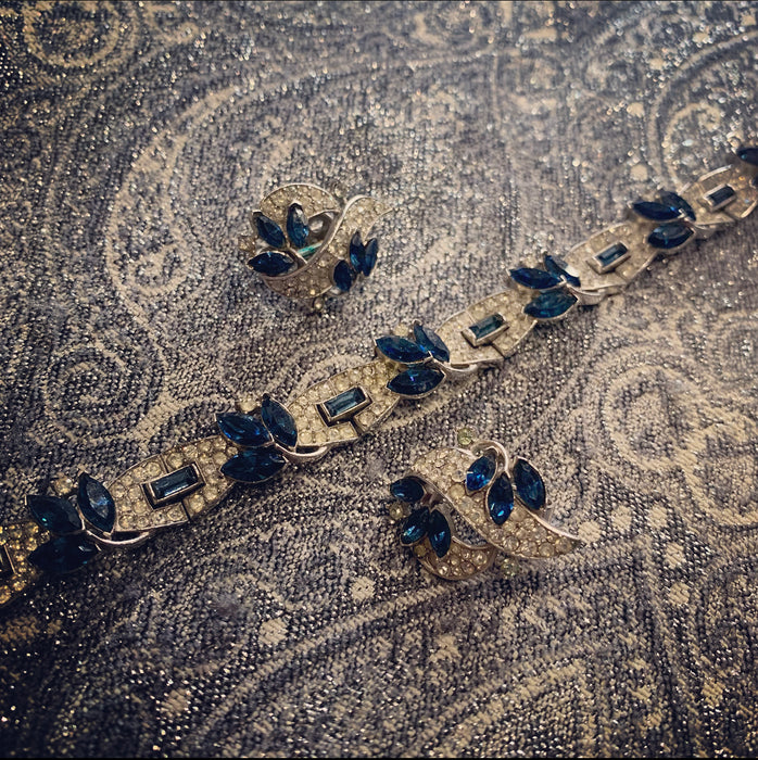 Trifari blue sapphire leaf vintage bracelet