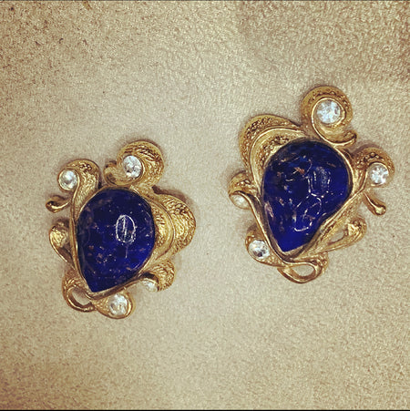Guy Laroche Lapis gripoix glass earrings - The Hirst Collection