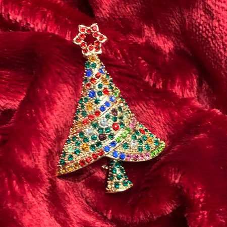 Multi coloured Christmas tree brooch with a star in gold tone. - The Hirst Collection