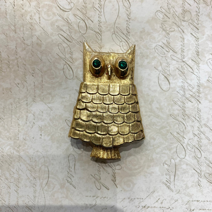 Gold modernist owl brooch by Avon - The Hirst Collection