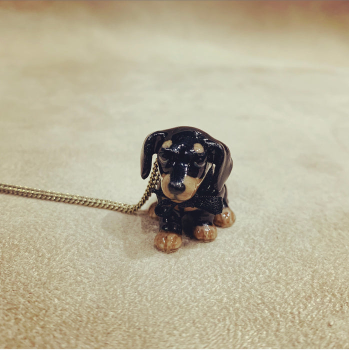 Black Dachshund Puppy Porcelaine pendant by AndMary - The Hirst Collection