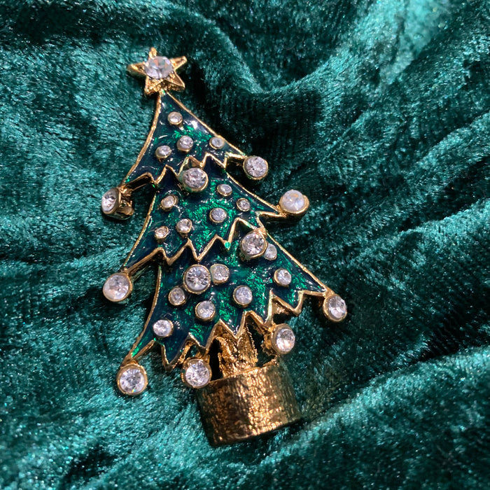 Christmas tree brooch in Green enamel