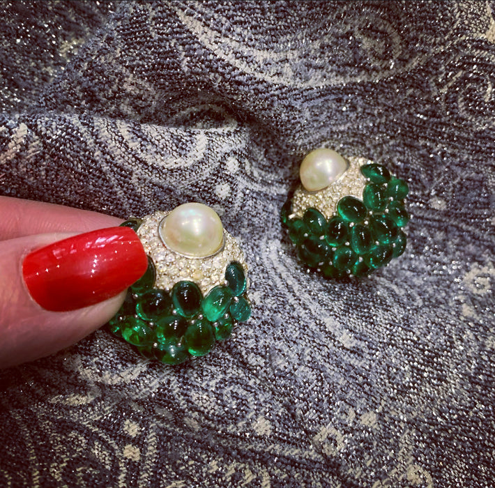 Boucher emerald pearl clip earrings