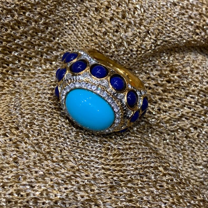 Kenneth Jay Lane Turquoise and Lapis cocktail ring - The Hirst Collection