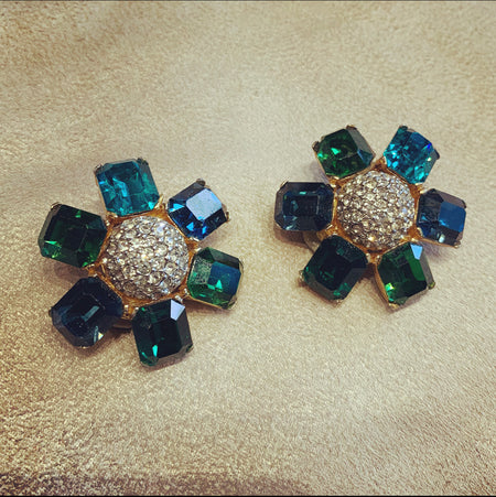 Ciner large green clip on earrings - The Hirst Collection