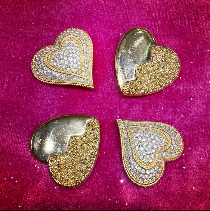 Crystal double  heart vintage gold clip on earrings - The Hirst Collection