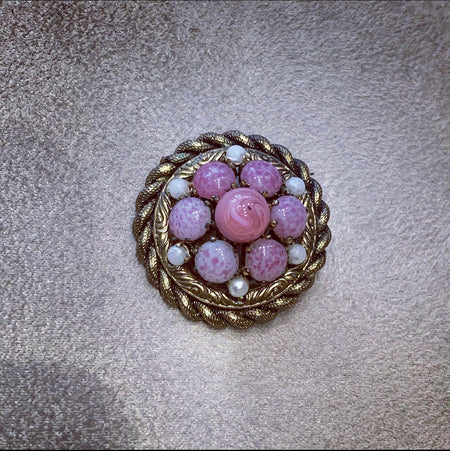 Vintage pink glass beaded small brooch - The Hirst Collection