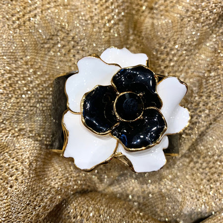 Kenneth Jay Lane black and white Camelia Bracelet - The Hirst Collection