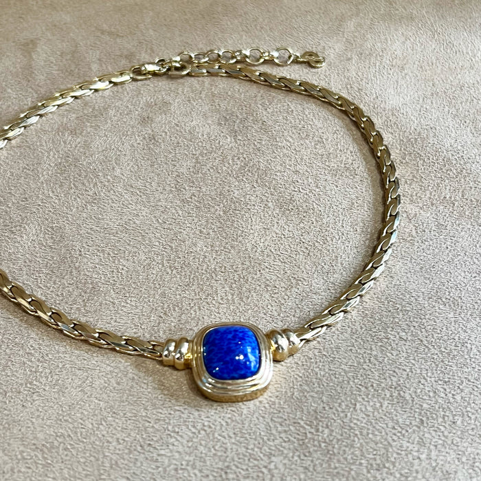 Christian Dior Lapis Blue Glass and Gold Vintage necklace
