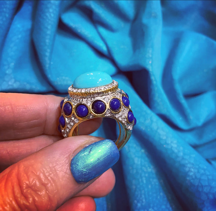 Kenneth Jay Lane Turquoise and Lapis cocktail ring