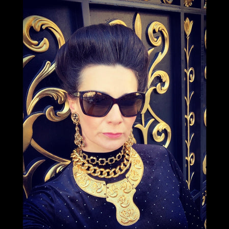 Butler and Wilson black and pearl gold chandelier earrings - The Hirst Collection