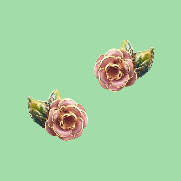 Rose Earrings by Bill Skinner Pink enamel - The Hirst Collection