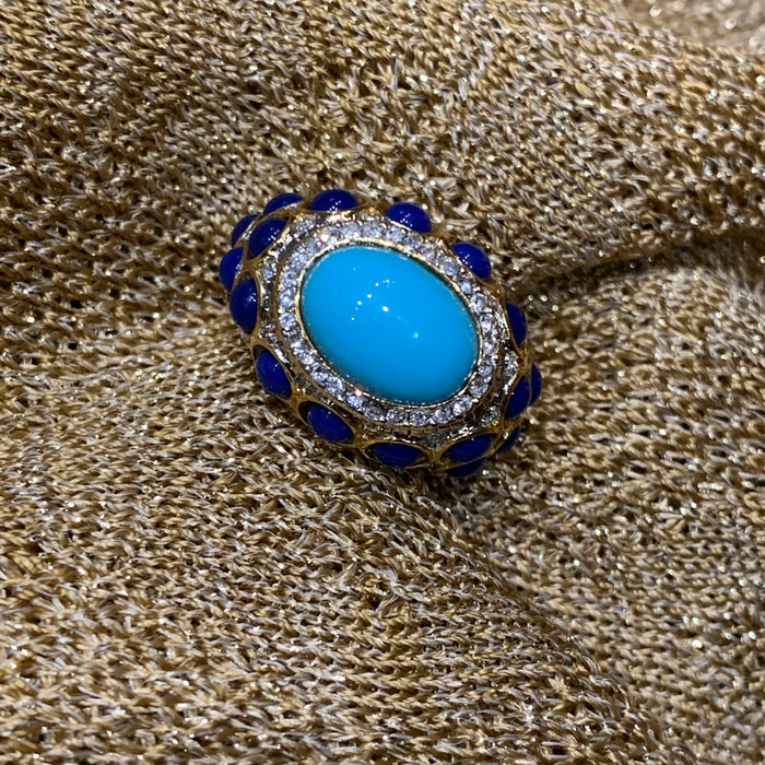 Kenneth Jay Lane Turquoise and Lapis cocktail ring - The Hirst Collection