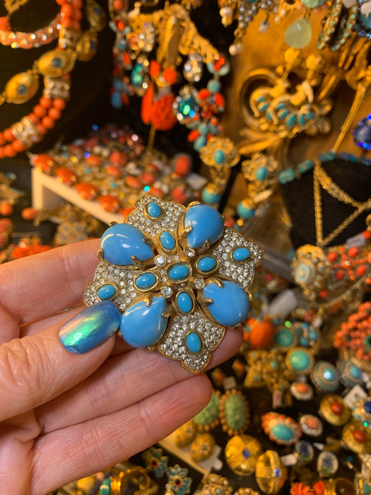 Kenneth Jay Lane Turquoise Blue Brooch Pendant