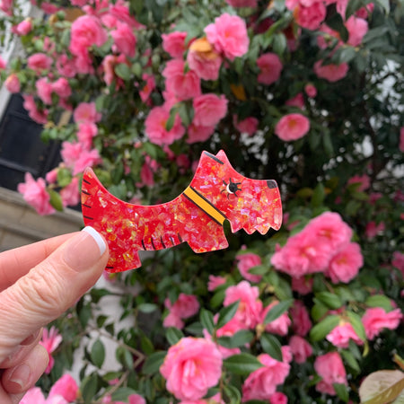 Marie Christine Pavonne red Scotty dog brooch - The Hirst Collection