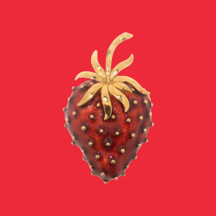 Strawberry Pin with Red Enamel and Gold