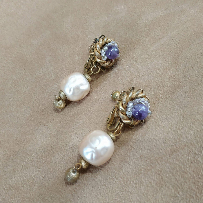 Miriam Haskell Pearl Purple earrings