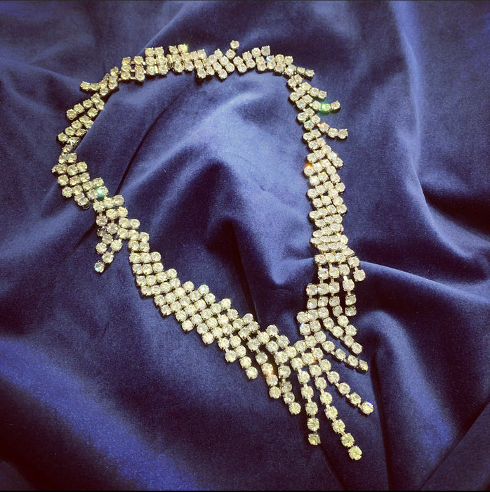 Vintage diamante statement waterfall necklace