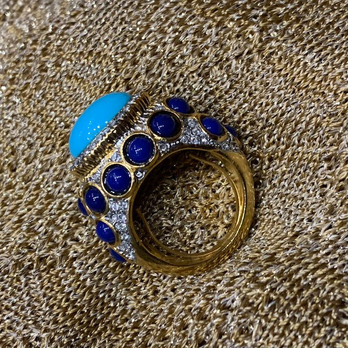 Kenneth Jay Lane Turquoise and Lapis cocktail ring - The Hirst Collection