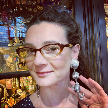 Large Statement silver fish shell earrings - The Hirst Collection