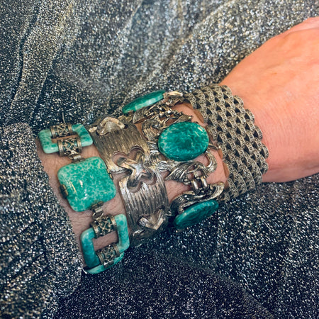 Jade Green Silver Plated Vintage Bracelet - The Hirst Collection