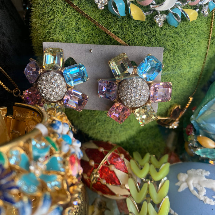 Ciner large pastel crystal  clip on earrings
