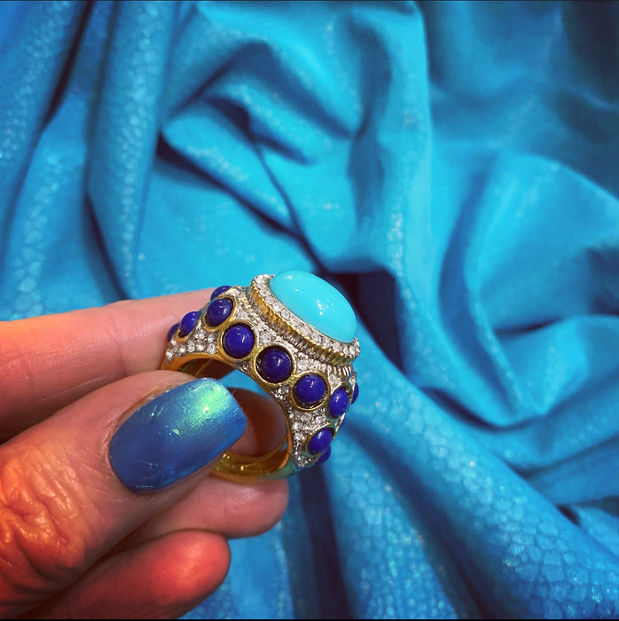 Kenneth Jay Lane Turquoise and Lapis cocktail ring