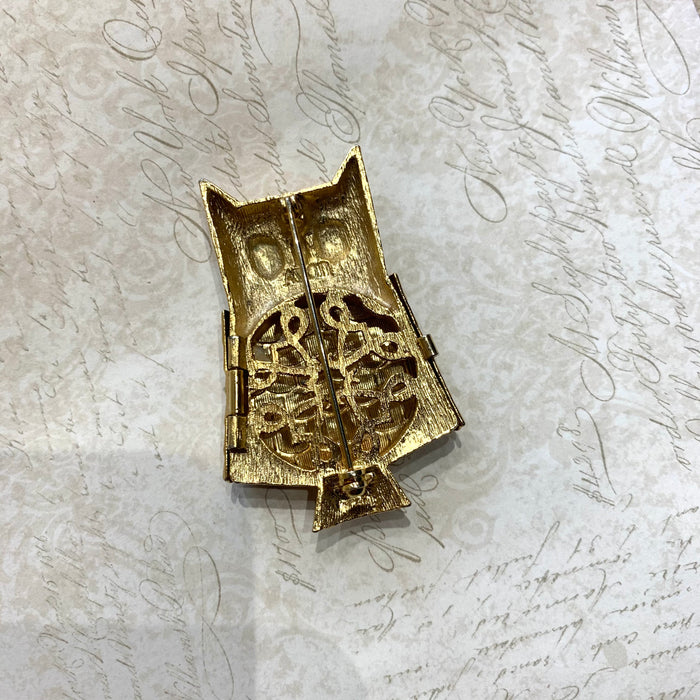 Gold modernist owl brooch by Avon - The Hirst Collection