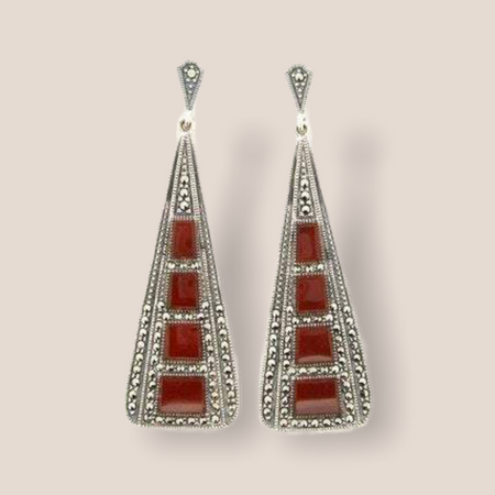 Art Deco Earrings Silver Carnelian - The Hirst Collection