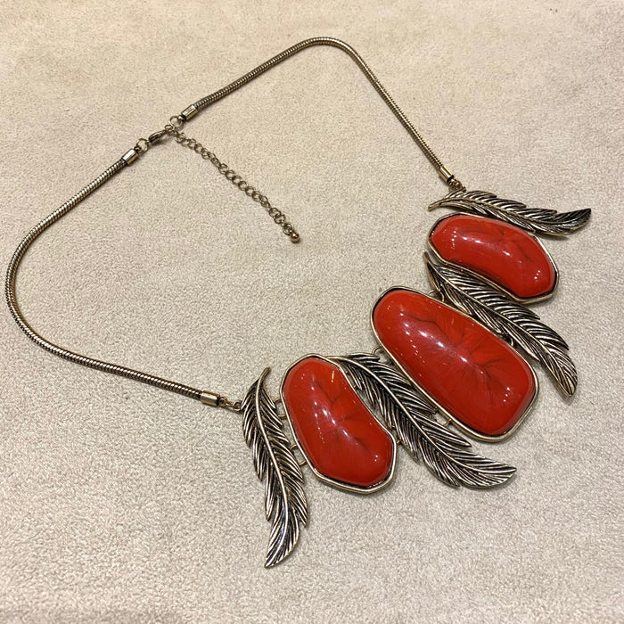 Red Feather Statement Necklace - The Hirst Collection