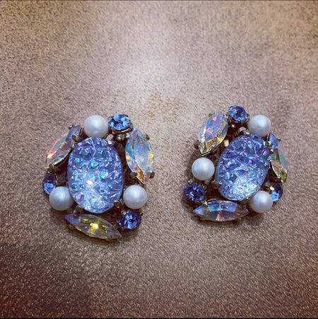 Vintage Schiaparelli icy blue clip on earrings - The Hirst Collection