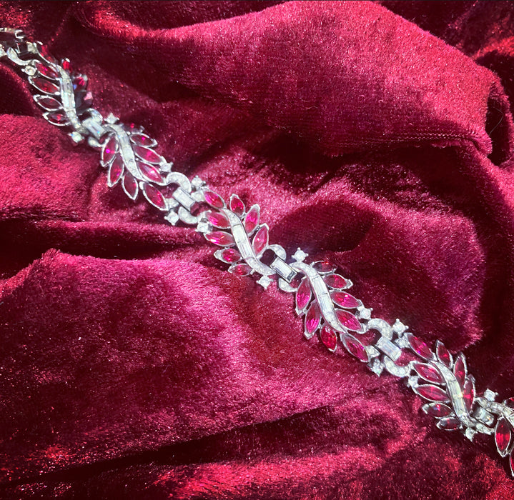 Trifari Ruby Red Leafy Vintage Bracelet